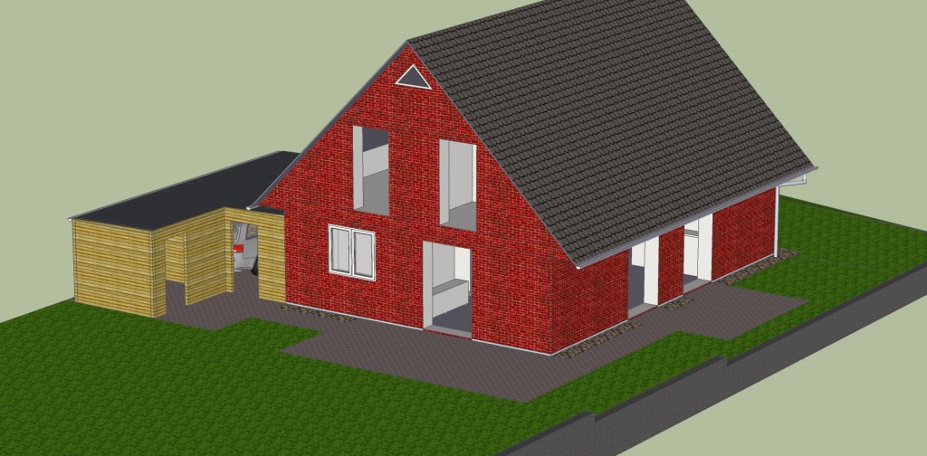 Haus Rückseite mit Terrassenplanung (Google Sketchup Rendering)