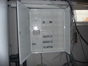 Unser Stromkasten mit Zähler, ersten Automaten und den FIs